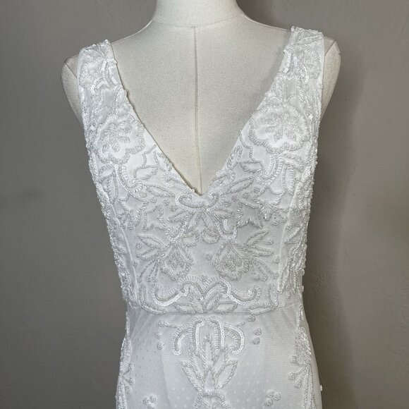 LULUS Wedding Dress Medium Passionate Romance White Beaded Sequin Mermaid Maxi - Picture 2 of 12